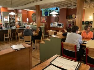 Interior seating  at Laughing Seed Cafe in Asheville