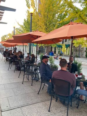 Exterior seating at Laughing Seed Cafe in Asheville