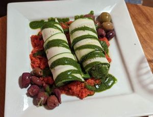 Spinach Pesto Manicotti at Laughing Seed Cafe in Asheville