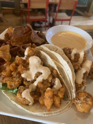 Buffalo cauliflower tacos  at Laughing Seed Cafe in Asheville