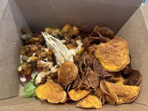 Buffalo cauliflower tacos (to go)  at Laughing Seed Cafe in Asheville