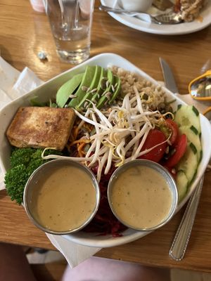 Lotus grain bowl with tofu   at Laughing Seed Cafe in Asheville