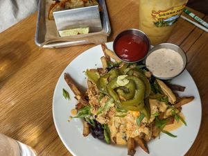 Southwestern Fries (with a side of vegan chipotle mayo) at Laughing Seed Cafe in Asheville