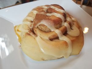 Cinnamon Roll.....heaven! at Laughing Seed Cafe in Asheville