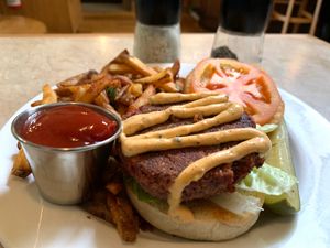 Seed burger  at Laughing Seed Cafe in Asheville