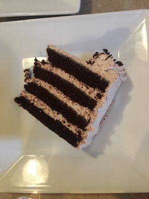 Irish cream chocolate cake at Laughing Seed Cafe in Asheville