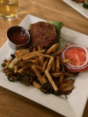 Black bean burger  at Laughing Seed Cafe in Asheville