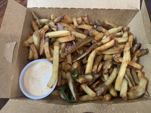 Jalapeño Onion Fries 🤩🤩🤩 at Laughing Seed Cafe in Asheville