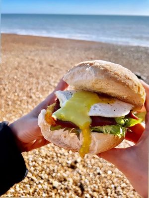 the uk's ONLY vegan fried egg bap with runny yolk at Plant the Seed in Hastings