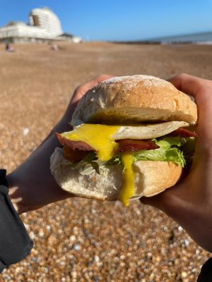 the uk's ONLY vegan fried egg bap with runny yolk! at Plant the Seed in Hastings