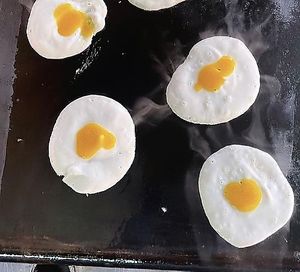 our vegan fried eggs at Plant the Seed in Hastings