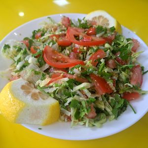 Tabbouleh - don't think there was bulgur wheat in it as the menu said, but it was a nice fresh thing to have on the side at Syrian Pie in Glasgow