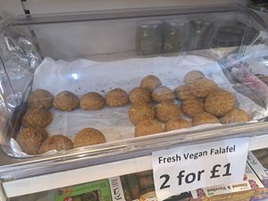 Falafel and baklava at the supermarket across the hall! at Syrian Pie in Glasgow