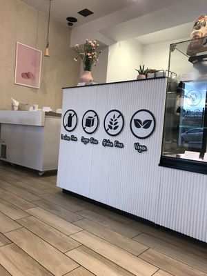 The counter with café statement at Fit Cake in Lublin