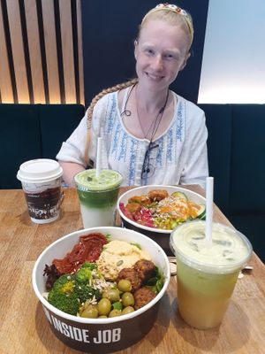 Very tasty bao boxes! Also had a raspberry macha and ginger fruit drink. Some very tasty vegan options and friendly staff. at Juicy in Glasgow