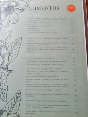 Menu 1 at Tara Indian Food in Tepoztlan