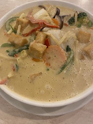 Green curry tofu is delicious   at My Thai & Vegan in Irving