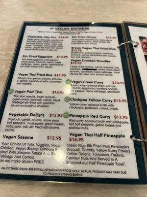 Entree menu  at My Thai & Vegan in Irving