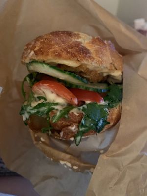 Fresh, crispy bread, beautiful veggies, chik'n at TORN in Vancouver