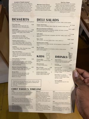 Back of menu at Chef Tanya's Kitchen in Palm Desert