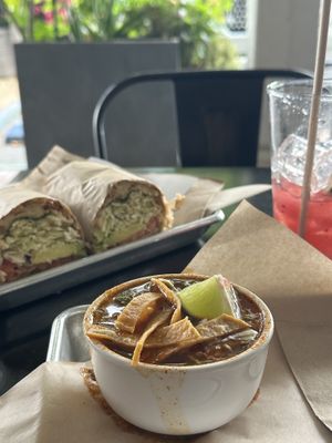 Chupacabra, Pozole and Watermlon Berry Agua Fresca  at Chef Tanya's Kitchen in Palm Desert