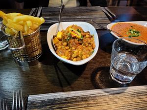 Chana and paneer masala, tadkha shall at Tale of Spice in Belfast