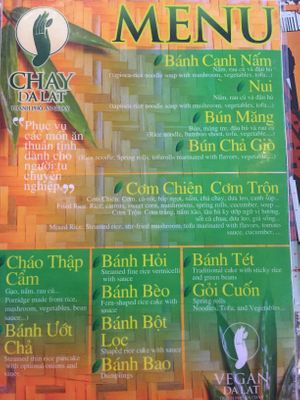 menu at Chay Dalat in Da Lat
