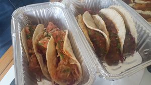 Jackfruit tacos, Aubergine tacos. at La Neta in Preston