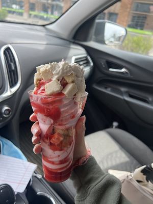 Vegan strawberry cheezecake sundae!  at Babe's Corner in Lansing