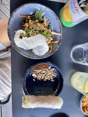 Starters summer salad (Delicious) and spring roll at Rau in Malmo