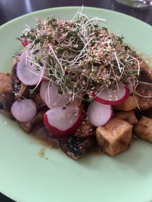 It’s the tofu and ginger main course, comes with rice. Make sure to use the little pot of chili sauce on the table - fantastic   at Rau in Malmo