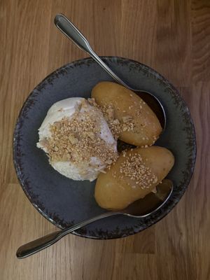 dessert with banana and coconut ice cream  at Rau in Malmo