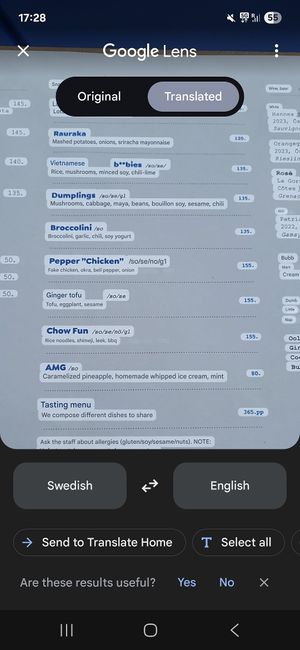 The menu translated from google. Because they only have it in Swedish at Rau in Malmo