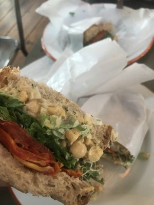 Chickpea salad sandwich close up  at Southdown Coffee in Glen Cove
