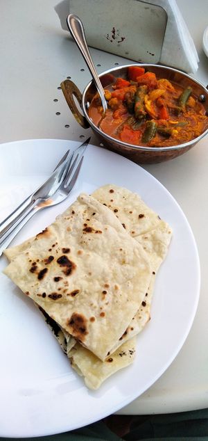 Mixed vegetable curry with chapati at Gurkha's Kitchen in Limassol