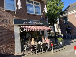 Seating outside and across the street  at Eetcafé 't Raadhuys in Aalten