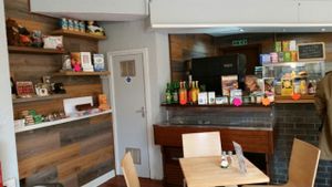 reception and small store at Govinda's Cardiff in Cardiff