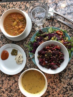 Super soul special with salad instead of rice at Govinda's Cardiff in Cardiff