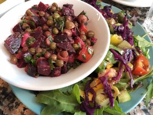 Beetroot and potato salad with green side salad. Both really nice! at Govinda's Cardiff in Cardiff