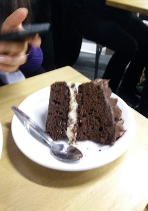Double chocolate cake at Govinda's Cardiff in Cardiff