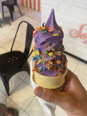 Ube come with fruity pebbles  at Niu Soft Serve in Honolulu