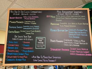 Smoothie menu. at Farmer's Natural Foods in Hinesville
