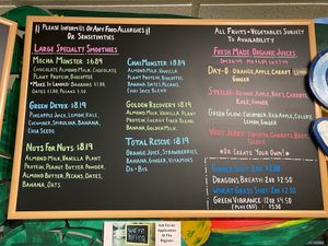 Juice & specialty smoothie menu. at Farmer's Natural Foods in Hinesville