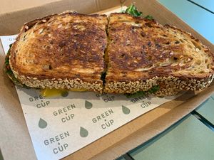 Kasundi, kale and vegan cheese toastie. Pretty tasty!  at Green Cup in South Yarra