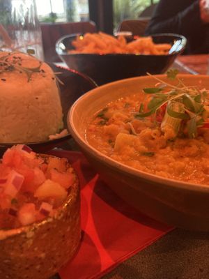 Daal, rice and fries   at The Taphouse in St Agnes