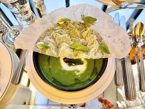 Vegan pea soup. So delicious! at Brasserie of Light in London