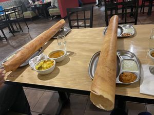 Vegan potato masala dosas house specials  at Hyderabad Biryani House in Rochester