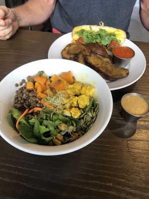Sunrise Power Bowl & Meatball Sub with Roasted Potatoes  at Holi Vegan Kitchen in Hallandale Beach