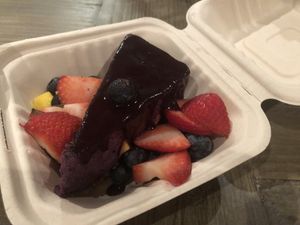 Raw berries cashew cheesecake (gf)  at Holi Vegan Kitchen in Hallandale Beach