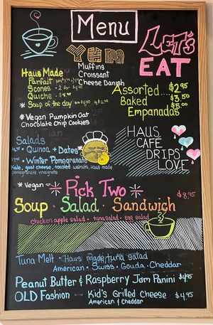 We have Hausmade vegan pumpkin oat chocolate chip cookies 
Gluten-free vegan peanut butter cookies 
Vegan soups 
Date quinoa salad
Pomegranate salad: no goat cheese to make veg at Haus Cafe in Fair Lawn